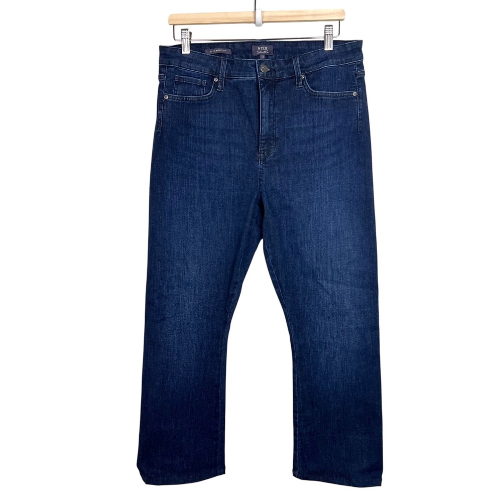 NYDJ Le Silhouette Slim Bootcut Jeans Dark Indigo Blue Stretch Denim Size 12